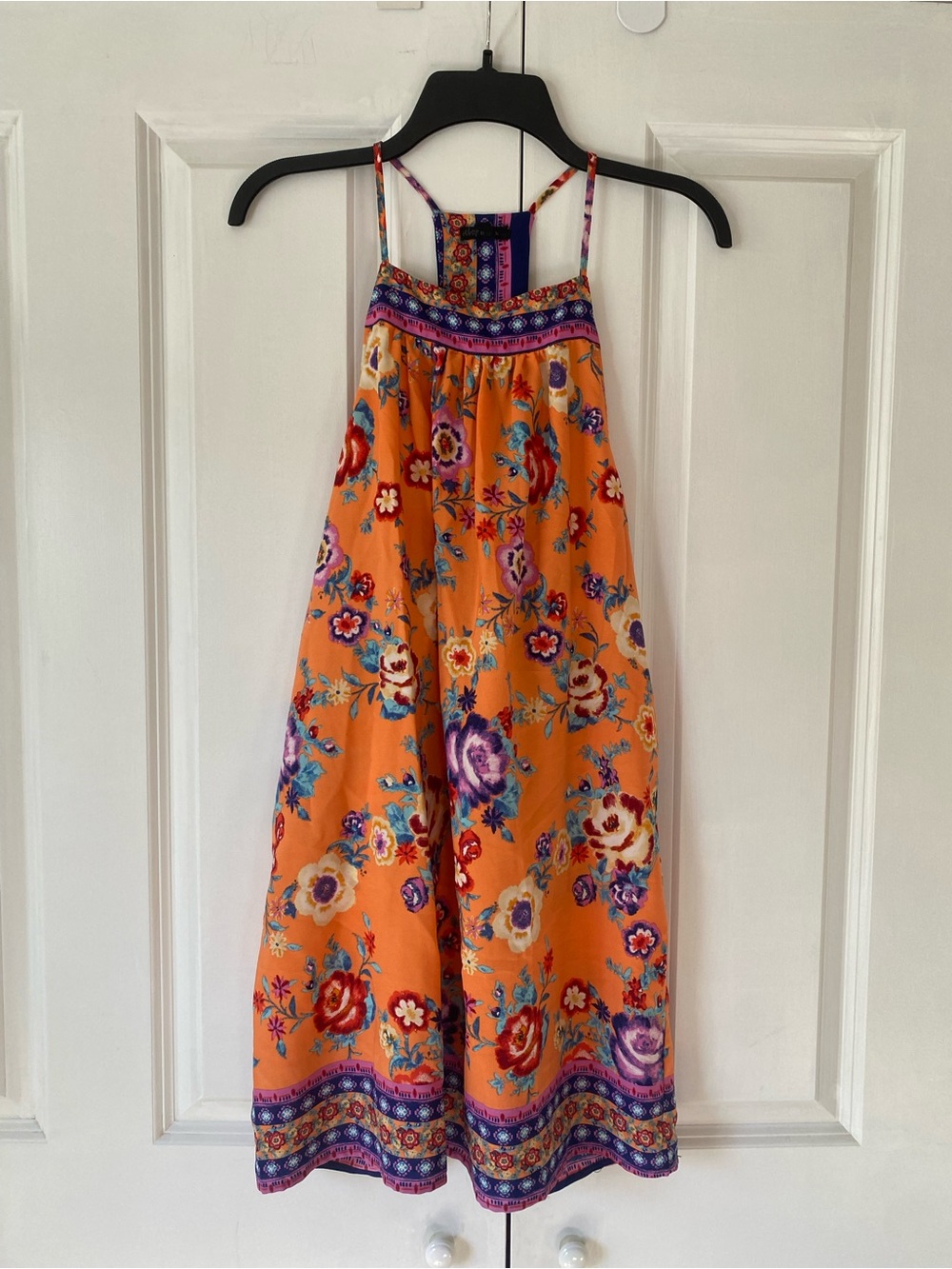 Orange Floral Dress with Purple Trim